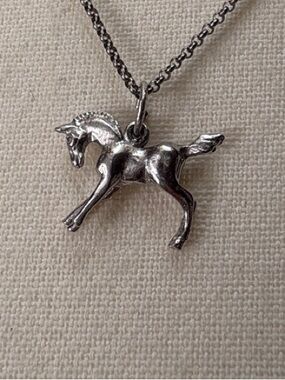 Vintage Sterling Silver Horse Pendant Necklace